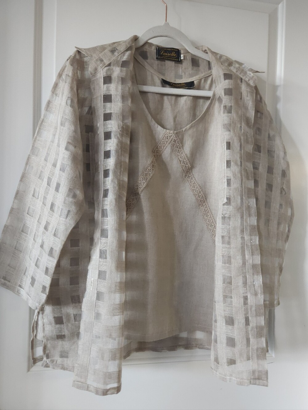 ​Made in Italy Luiselle Linen Twin Set | Sheer Windowpane Mixed Linen Over-Shirt
